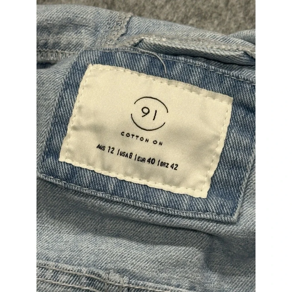 91 Cotton On Denim Blue Light Wash Hooded Full Zip Jean Jacket - Size 8 - Picture 5 of 11
